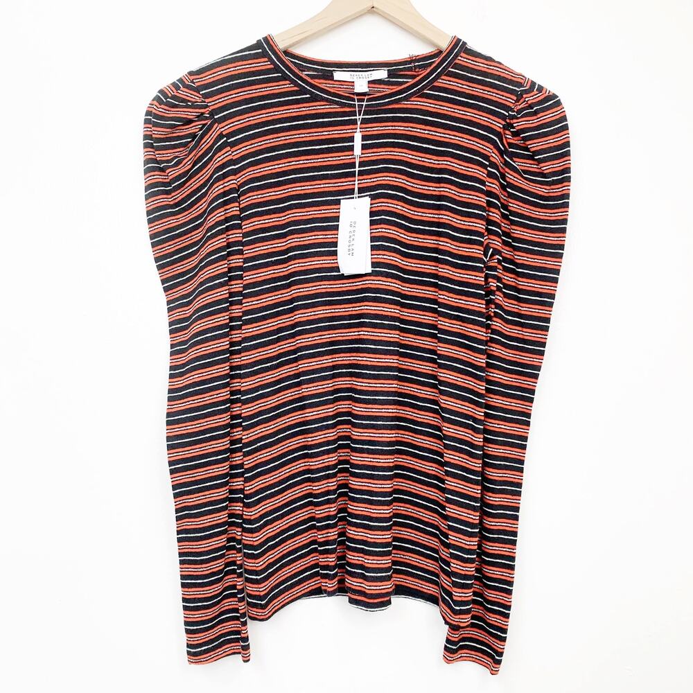 Derek Lam Red Black Silver Striped Puff Sleeve Top Women's Small Long Sleeve